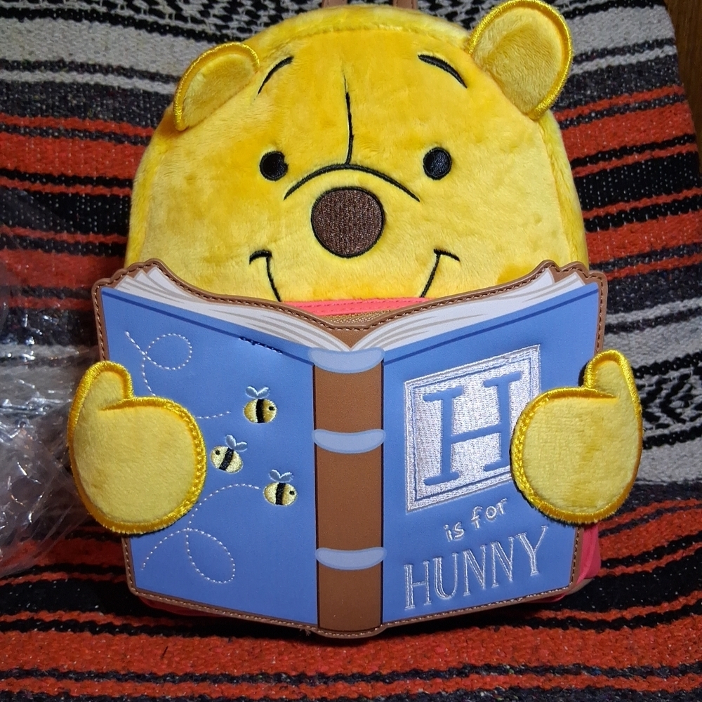 Loungefly Winnie the Pooh Reading Fuzzy Mini Backpack NWT Disney BAM Exclusive